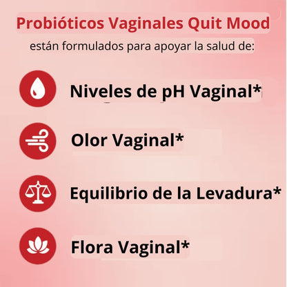 Probióticos Quit Mood para Mujeres Equilibrio del pH con Probióticos y Mezcla Probiótica de Lactobacillus - Suplemento para la Salud Femenina